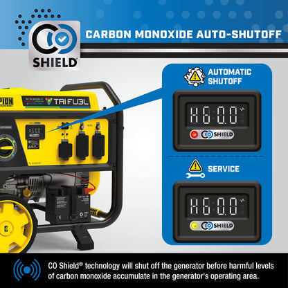 Champion Power Equipment 201169 Générateur portatif tri-carburant 8 125/6 500 watts avec bouclier CO 