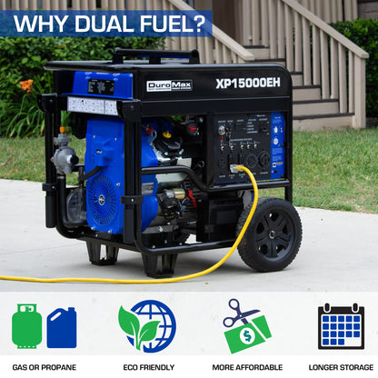 DuroMax XP15000EH Dual Fuel Portable Generator-15000 Watt Gas or Propane Powered Electric Start-Home Back Up