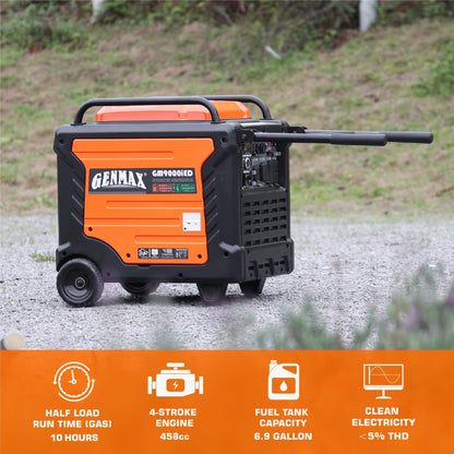 Générateur à onduleur portable GENMAX, moteur alimenté au propane super silencieux de 9 000 W avec capacité parallèle, démarrage à distance/électrique, idéal pour l'alimentation de secours domestique. Conforme à l'EPA (GM9000iED) GM9000iED 