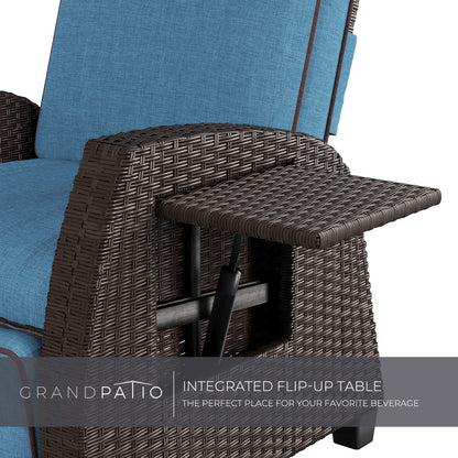 Grand patio Indoor & Outdoor Moor Recliner PE Wicker with Flip Table Push Back Reclining Lounge Chair, Peacock Blue 1 PCS