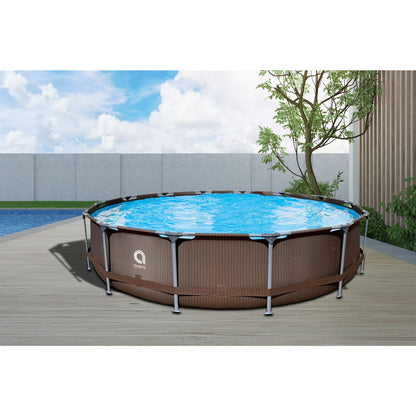 JLeisure Avenli 15 Foot x 33 Inch Round Steel Frame LamTech Above Ground Swimming Pool with Triangle Lock Frame System, Brown 15' x 33' Rattan Brown