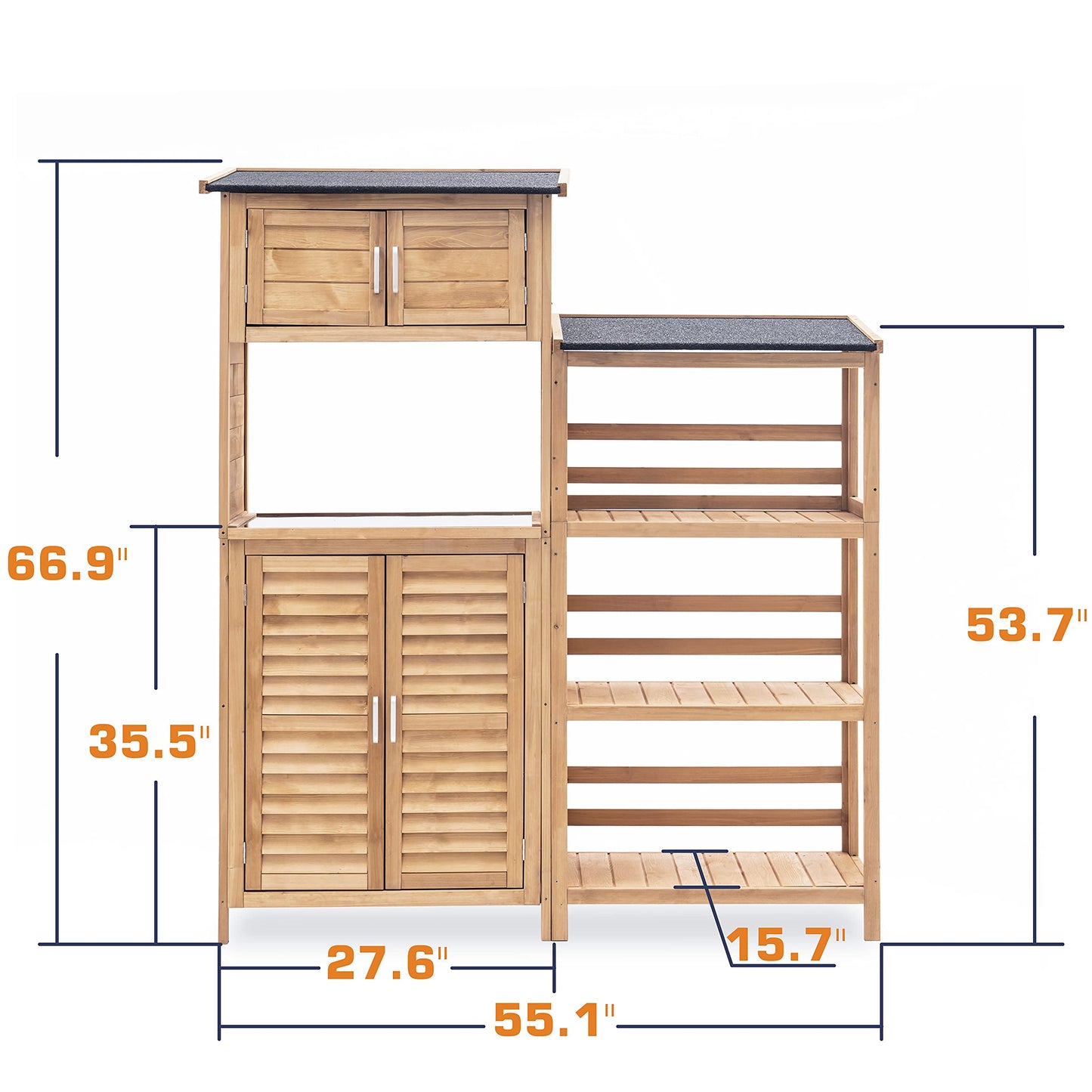 MCombo Armoire de rangement extérieure, combinaison d'abri de jardin en bois, abri de rangement pour outils de jardin, étagère pour plantes en bois de sapin pour l'extérieur et la cour 2444 (naturel) Naturel 