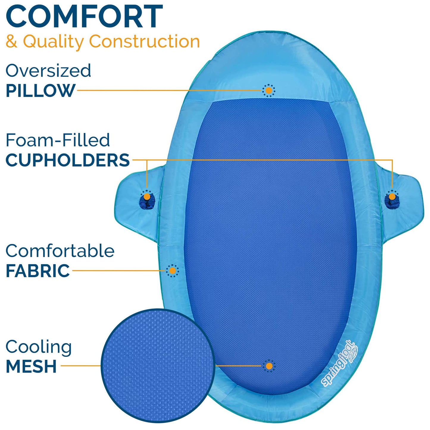 SwimWays Spring Float SunCatcher Pool Lounge Chair with Hyper-Flate Valve, Blue