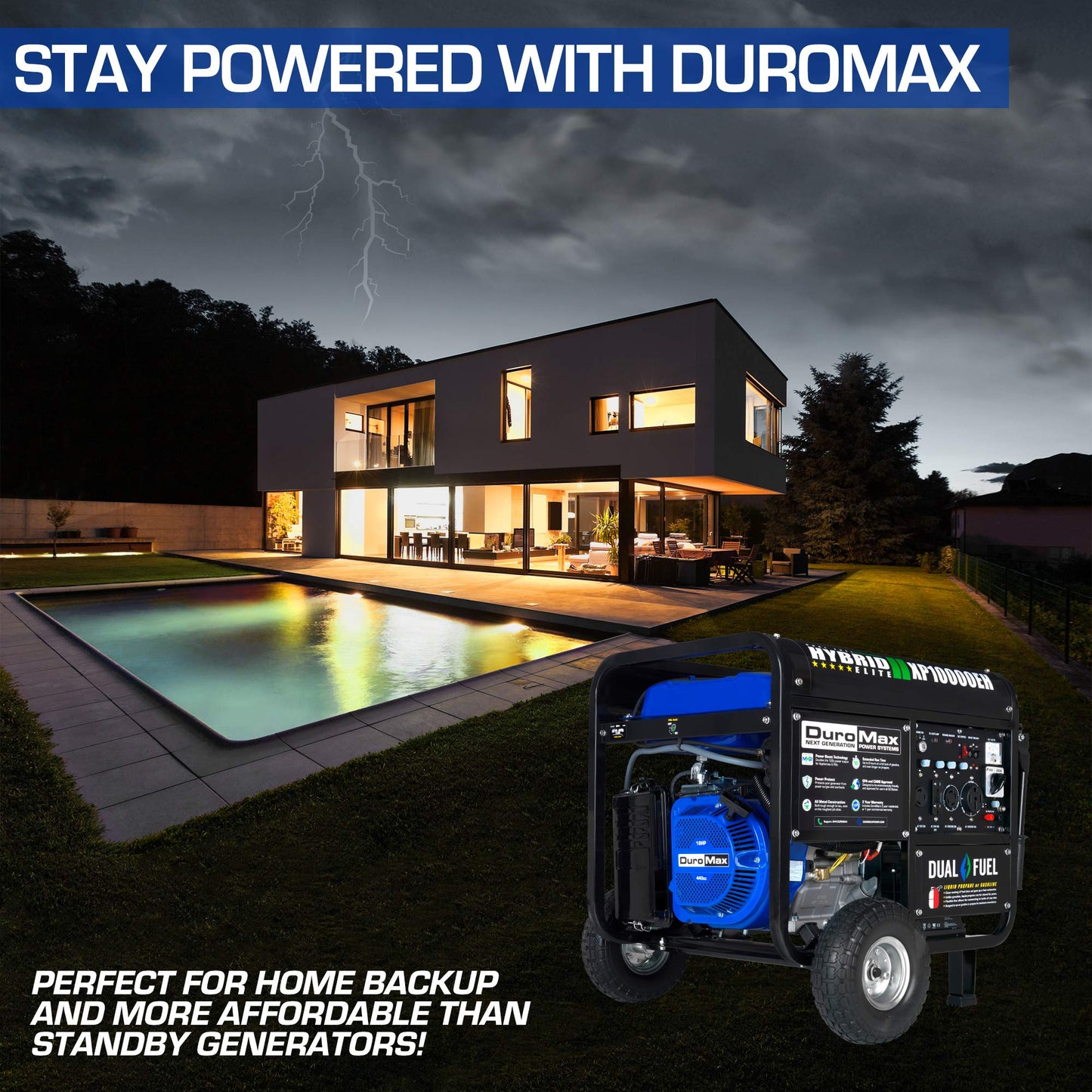 DuroMax XP10000EH Dual Fuel Portable Generator - 10000 Watt