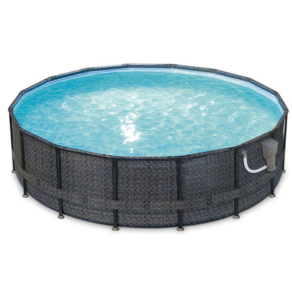 Summer Waves P4A01648B Ensemble de piscine extérieure hors sol 16 pi x 48 po avec pompe de filtration, couverture de piscine, échelle, tapis de sol et kit d'entretien 16 pi x 48 po - Sans fenêtre à chevrons foncés