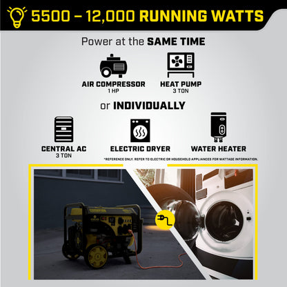 Champion Power Equipment 201182 Générateur portable à démarrage à distance de 9 375/7 500 watts avec CO Shield® 7 500 watts + démarrage à distance + kit de roues 