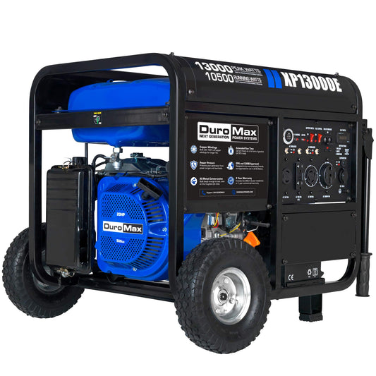 DuroMax XP13000E Générateur portable à gaz - 13 000 W - Démarrage électrique - Sauvegarde domestique et prêt pour camping-car - Approuvé par 50 États - Bleu/noir - 13 000 W 