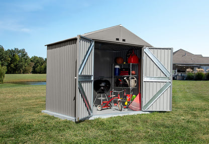 Arrow Shed Elite 8' x 6' Outdoor Lockable Steel Storage Shed Building, Cool Grey