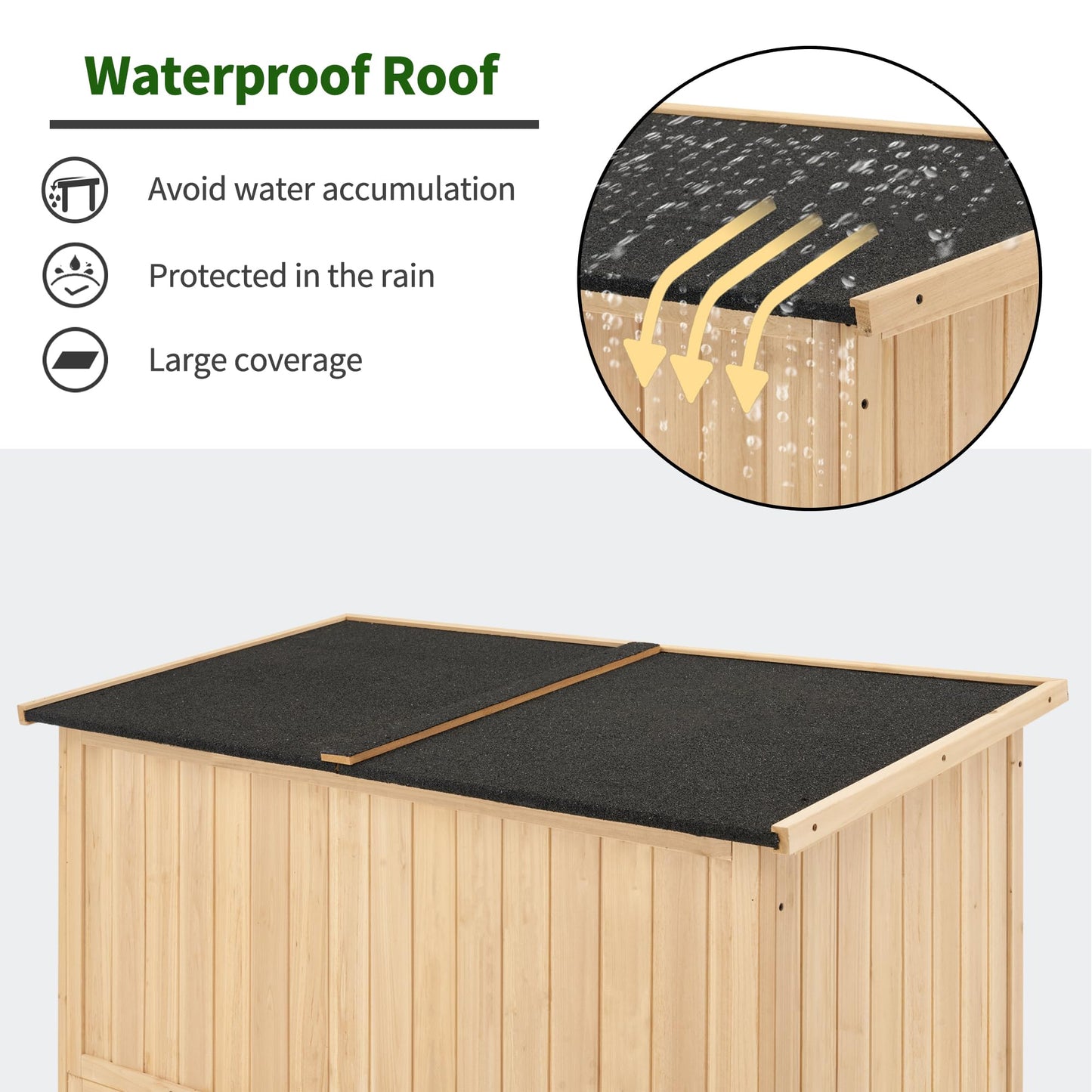 MCombo Armoire de Rangement Extérieure en Bois, Abri à Outils de Jardin avec Loquet, Armoire à Outils Extérieurs en Bois avec Portes Doubles pour Patio 1900 (Naturel, Grand) Naturel 