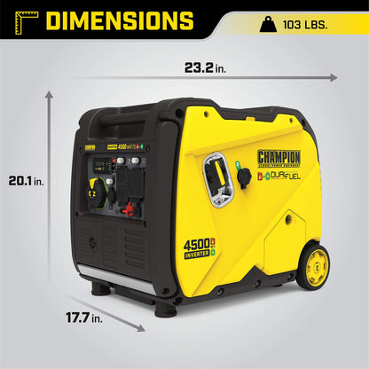 Champion Power Equipment 200988 Générateur à onduleur portable bi-carburant 4 500 W, démarrage électrique 4 500 W + double carburant + démarrage électrique EZ 