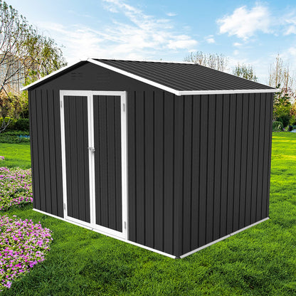 Evedy 8 x 6FT Sheds & Outdoor Storage,Metal Storage Shed,Patio Storage Cabinet Waterproof with Lockable Doors Garden Tool Shed Galvanized Steel Outdoor Storage Cabinet for Backyard, Patio, Lawn 8 x 6 FT Black