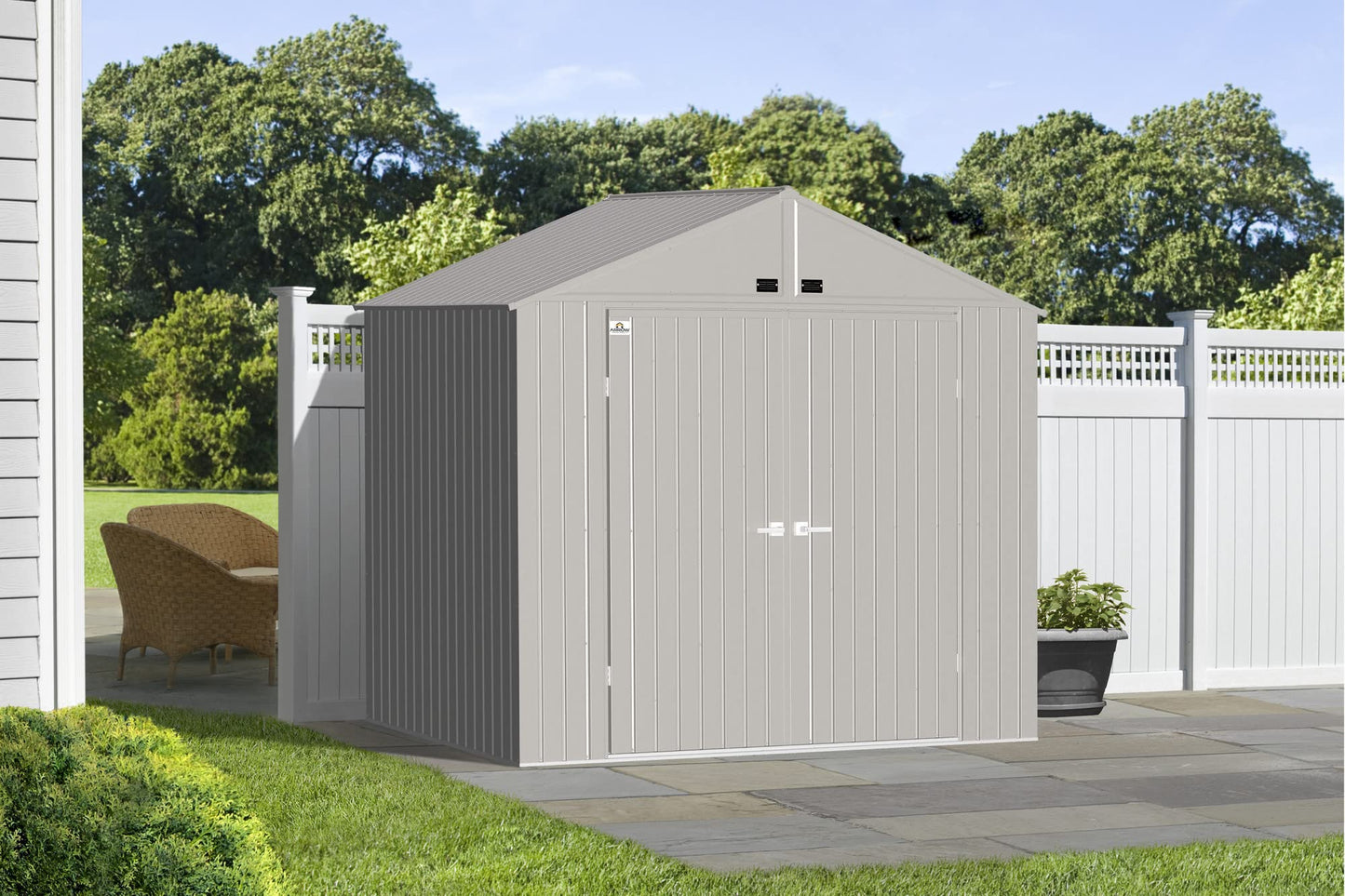 Arrow Shed Elite 8' x 6' Outdoor Lockable Steel Storage Shed Building, Cool Grey