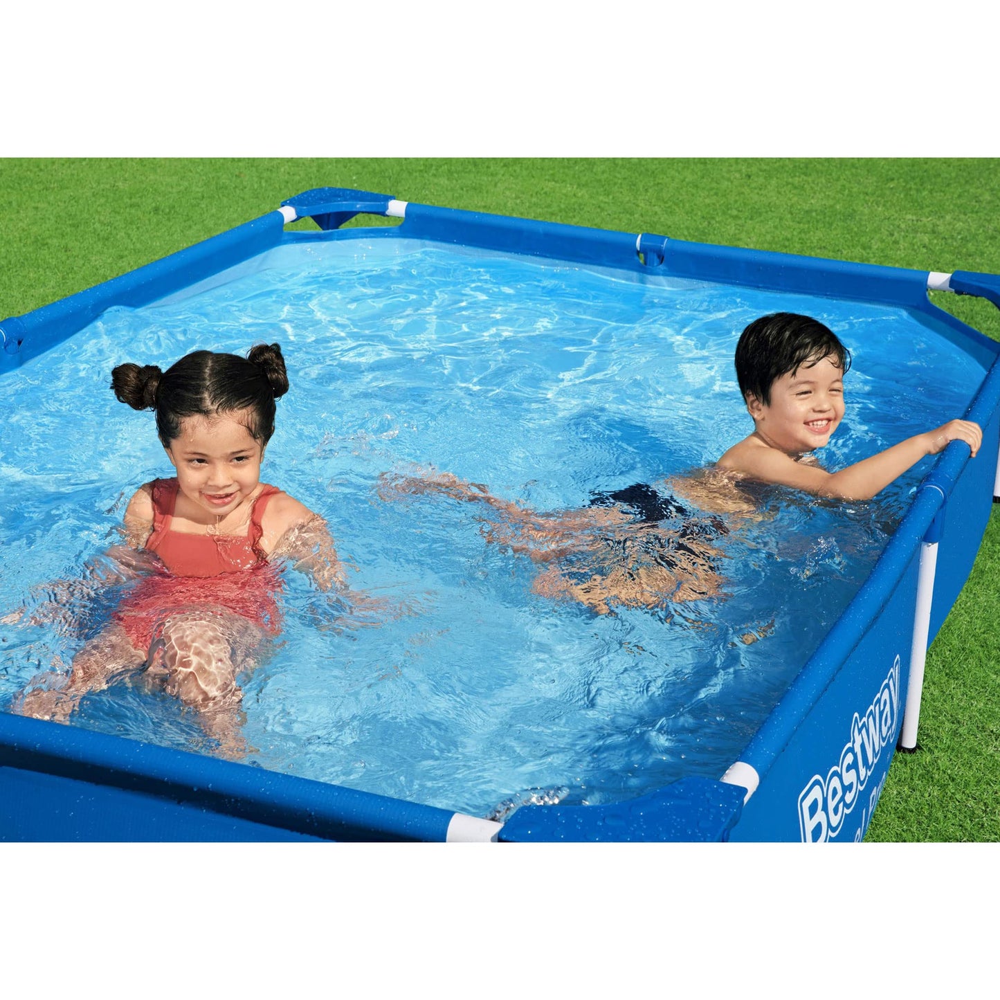 Bestway Steel Pro 87 Inch x 59 Inch x 17 Inch Rectangular Metal Frame Above Ground Outdoor Backyard Swimming Pool, Blue (Pool Only) 7.25' x 4.9' x 17"
