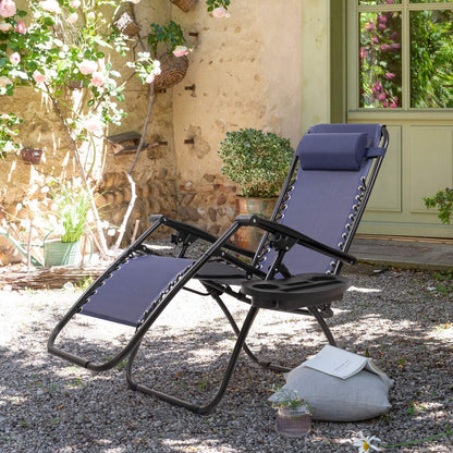 GUNJI Chaise Zero Gravity Chaises longues pliantes pour pelouse d'extérieur Lot de 2 chaises de terrasse inclinables réglables avec porte-gobelet Chaises de salon à gravité pour piscine, jardin, plage et camping (Bleu) Bleu