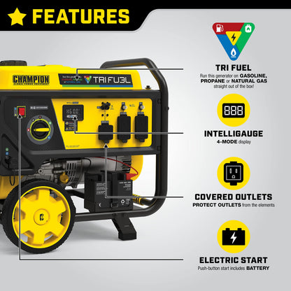 Champion Power Equipment 201169 Générateur portatif tri-carburant 8 125/6 500 watts avec bouclier CO 