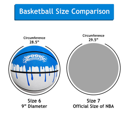 Pool Buddies Official Size Pool Basketball 2 Pack | Perfect Water Basketball for Swimming Pool Basketball Hoops & Pool Games | Regulation Size 7, Waterproof Basketball (Size 7, 9.4" Diameter) 9" (Size 6)