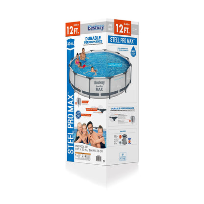 Bestway Steel Pro MAX 12 Foot x 30 Inch Round Metal Frame Above Ground Outdoor Backyard Swimming Pool Set with 330 GPH Filter Pump 12' x 30"