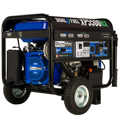 DuroMax XP5500HX Générateur portable double carburant - 5 500 W - Démarrage électrique alimenté au gaz ou au propane avec alerte CO, approuvé par 50 États - Bleu 5 500 W double carburant 