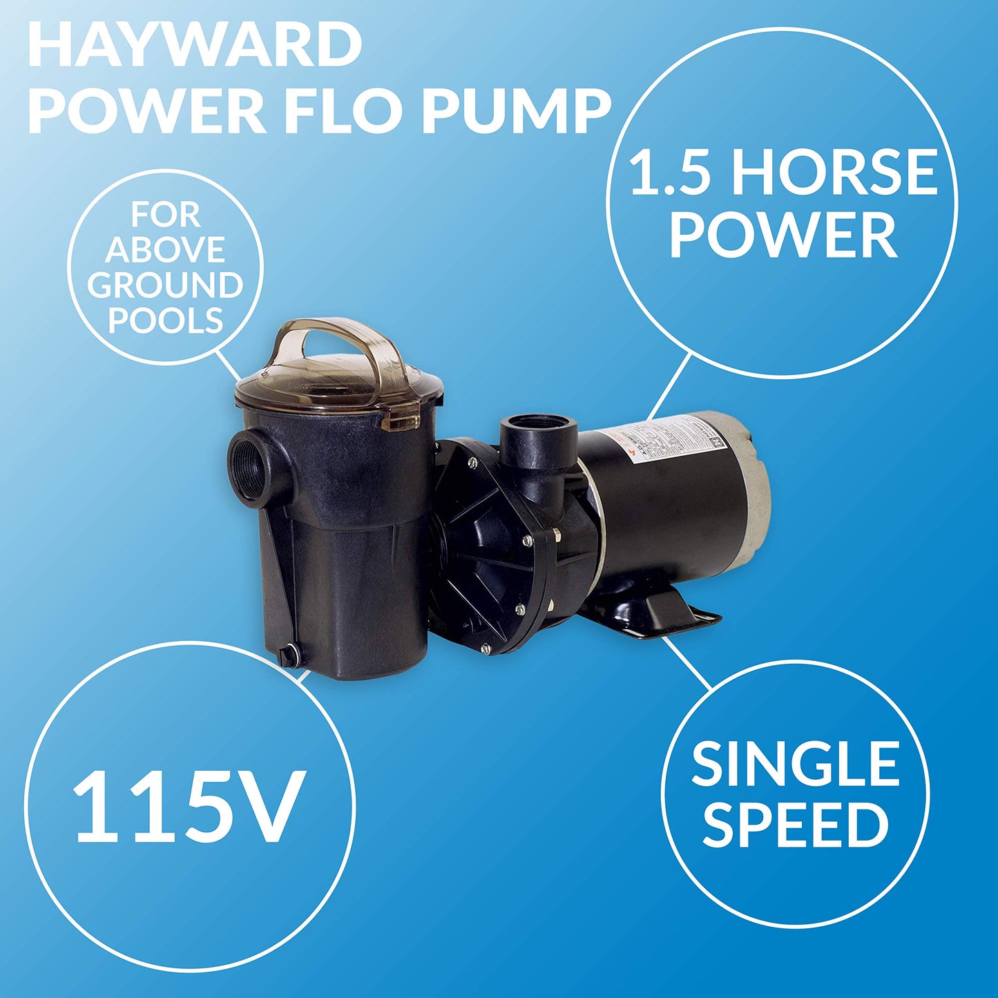 Hayward W3SP1580X15 PowerFlo Pool Pump for Above Ground Pools, 1.5 HP 1.5 HP (W3SP1580X15)