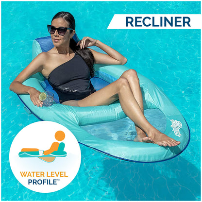 SwimWays Chaise longue de piscine inclinable à flotteur à ressort avec valve hyper-plate, inclinable Aqua Aqua