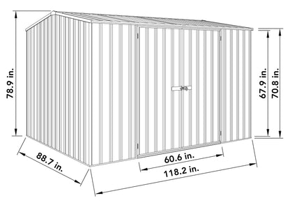 ABSCO Premier 10 x 7 pi. Hangar de rangement en métal, hangar à outils utilitaire en aluminium et en acier, rangement extérieur pour jardin, patio de pelouse, 70 m². Pi, Gris Monument 10'x7' 