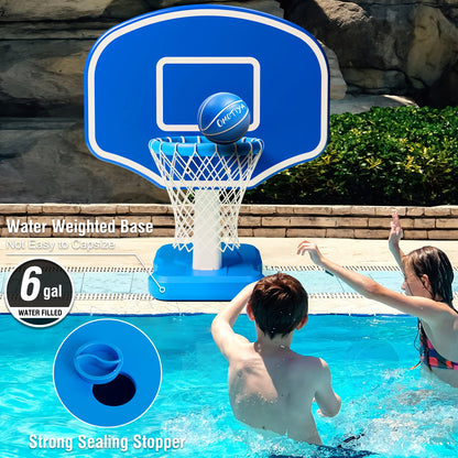 OMOTIYA Panier de basket-ball de piscine avec base, panier de basket-ball extérieur portable pour piscine avec balles et pompe, jeu de jouets de piscine pour garçons et filles, enfants, adultes, modèle 2