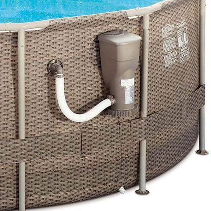 Summer Waves P20014482 14ft x 48in Outdoor Round Frame Above Ground Swimming Pool Set with Skimmer Filter Pump, Filter Cartridge, and Ladder, Brown Light Wicker/Sand