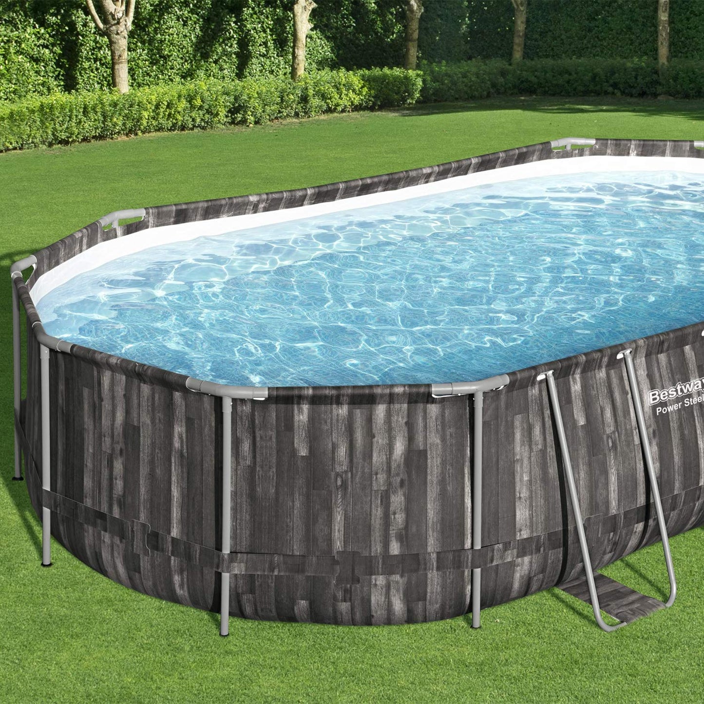 Bestway Power Steel 20' x 12' x 48" Oval Metal Frame Above Ground Outdoor Swimming Pool Set