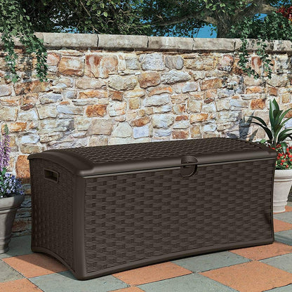 Suncast Boîte de rangement pour patio extérieur en osier de résine de 72 gallons, brun (paquet de 12) 72 gallons - paquet de 12 