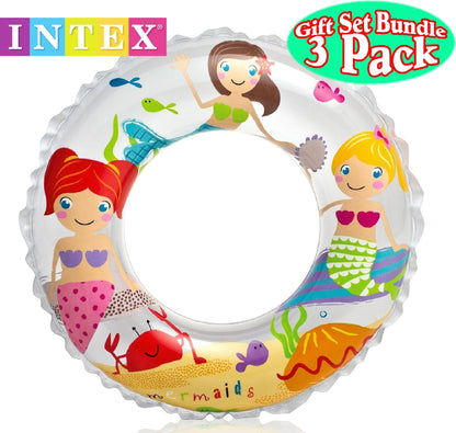 Intex Ocean Reef Anneaux de natation transparents Dinosaures, sirène et ensemble cadeau de plage Bundle-3 Pack Basic