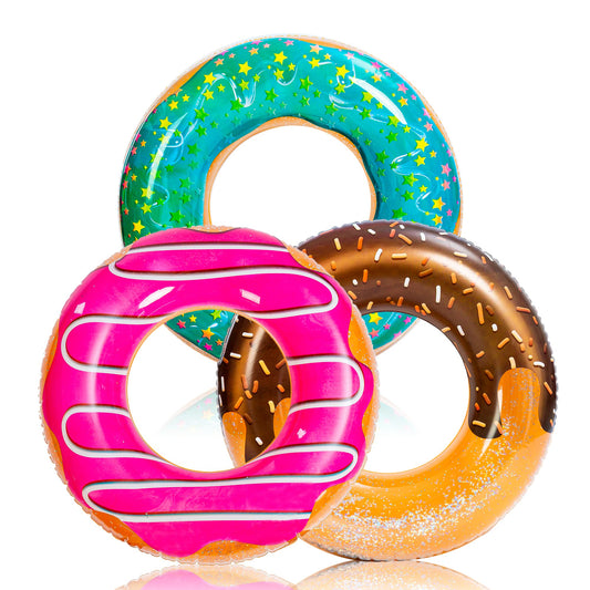 JOYIN Donut Pool Float with Glitters 32.5” (3 Pack), Funny Pool Tube Toys for Swimming Pool Party and Donut Party Supplies