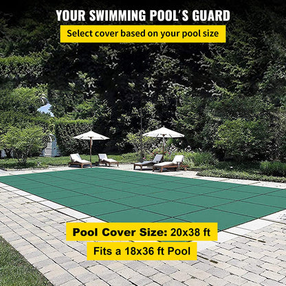 Happybuy Inground Pool Safety Cover, 16 x 32 ft Rectangular Winter Pool Cover with Left Step, Triple Stitched, High Strength Mesh PP Material, Good Rain Permeability, Installation Hardware Included 16 x 32 ft with 4x8ft Left Step