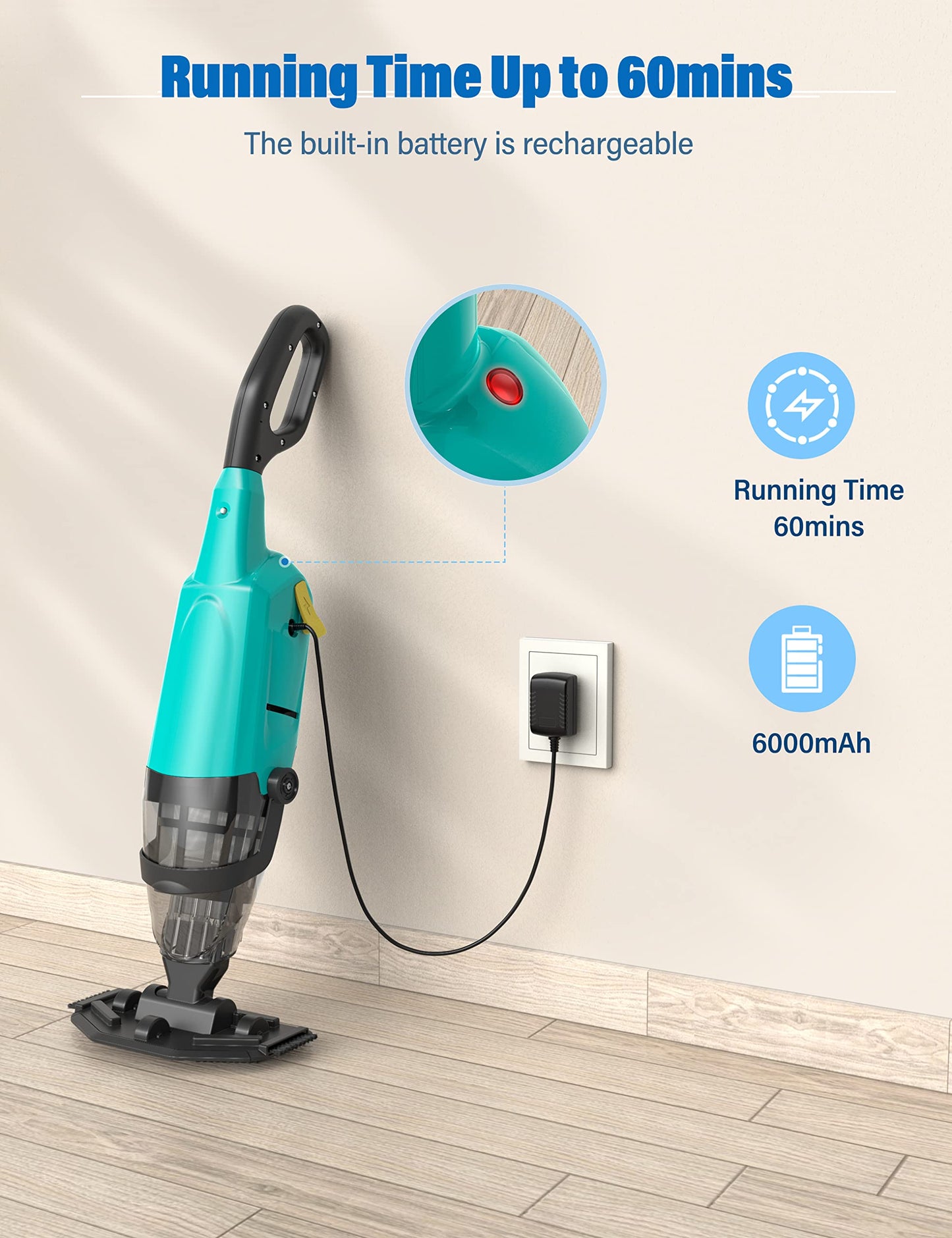 Efurden Handheld Pool Vacuum, Rechargeable Pool Cleaner with Running Time up to 60-Minutes Ideal for Above Ground Pools, Spas and Hot Tub for Sand and Debris, Green