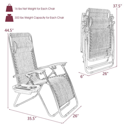 Chaise longue Goplus Zero Gravity, chaise longue inclinable et pliante réglable avec oreiller et porte-gobelet, fauteuil inclinable de terrasse pour piscine extérieure, camp, cour (lot de 2, vin) lot de 2