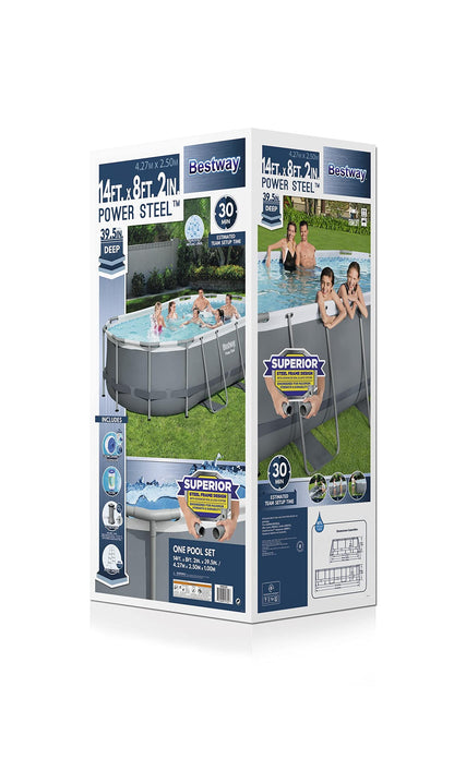 Bestway Power Steel 14' x 8'2" x 39.5" Oval Above Ground Pool Set | Includes 530gal Filter Pump, Ladder, ChemConnect Dispener 14' x 8'2" x 39.5"