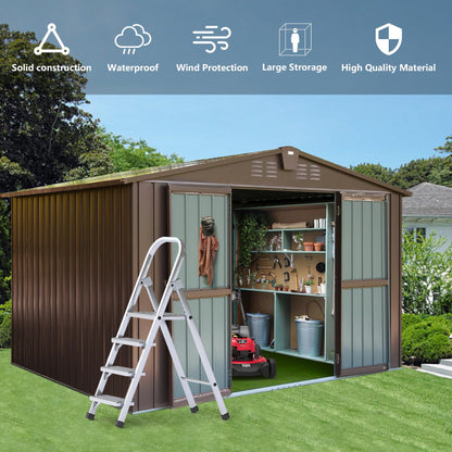 Domi Outdoor Storage Shed 10' x 8', Metal Steel Utility Tool Shed Storage House with Double Lockable Doors & Air Vents for Backyard Patio Garden Lawn Brown 10'x 8'(Brown)