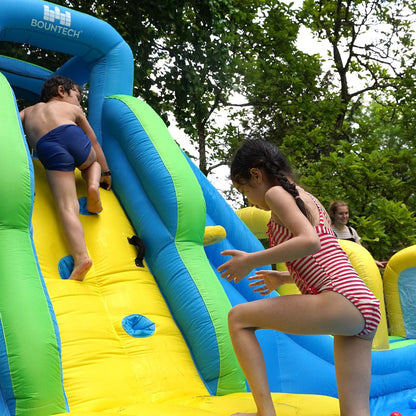 BOUNTECH Toboggan gonflable, méga parc de toboggans aquatiques pour enfants dans le jardin avec long toboggan d'aventure, piscine à éclaboussures, escalade, toboggans gonflables pour enfants et adultes, cadeaux de fête en plein air sans souffleur