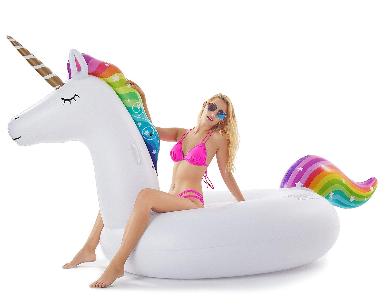 Jasonwell Géant Gonflable Licorne Piscine Flotteur Floatie Ride On avec Des Valves Rapides Grand Rideable Blow Up Summer Beach Piscine Party Lounge Radeau Décorations Jouets Enfants Adultes