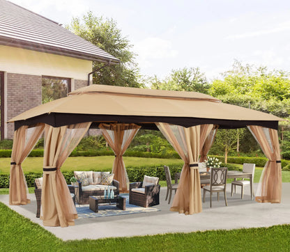 ABCCANOPY Tonnelle d'extérieur 10 x 20 – Tonnelle de terrasse avec moustiquaire, auvents extérieurs pour l'ombre et la pluie pour pelouse, jardin, cour et terrasse (beige) beige 