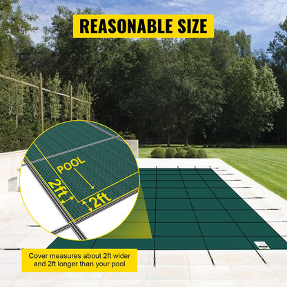 Happybuy Inground Pool Safety Cover, 16 x 32 ft Rectangular Winter Pool Cover with Left Step, Triple Stitched, High Strength Mesh PP Material, Good Rain Permeability, Installation Hardware Included 16 x 32 ft with 4x8ft Left Step