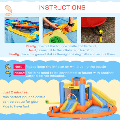 Outsunny Kids Toboggan gonflable 5 en 1 Bounce House Water Park Jumping Castle avec piscine d'eau, toboggan, murs d'escalade et 2 canons à eau, souffleur d'air 450 W