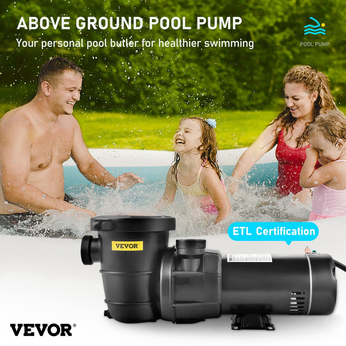 Pompe de piscine VEVOR 2.0HP 115V 1500W &amp; GAME 4560 Kit de conversion 40mm à 1 1/2 pouce (pour piscines Intex &amp; Bestway)