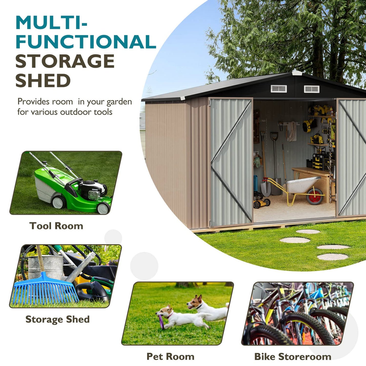 Breezestival Outdoor Storage Shed 8x10 FT, Utility Steel Tool Shed with Lockable Door and Air Vents, Galvanized Metal Shed for Garden Backyard Patio Lawn (8' x 10') 8 x 10'