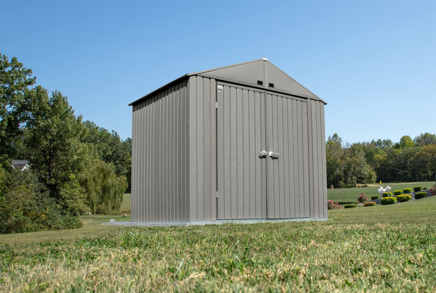 Arrow Shed Elite 8' x 6' Outdoor Lockable Steel Storage Shed Building, Cool Grey