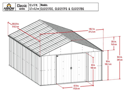 Arrow Sheds Classic 12' x 17' Hangar de rangement extérieur cadenassable en acier, bleu gris 