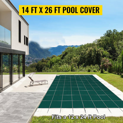 Happybuy Inground Pool Safety Cover, 16 x 32 ft Rectangular Winter Pool Cover with Left Step, Triple Stitched, High Strength Mesh PP Material, Good Rain Permeability, Installation Hardware Included 16 x 32 ft with 4x8ft Left Step