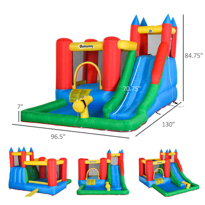 Toboggan aquatique gonflable Outsunny 6 en 1 pour enfants avec piscine, canon à eau, mur d'escalade, gonfleur inclus, château de saut pour enfants