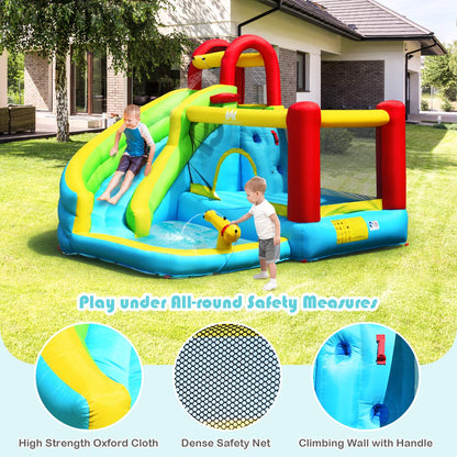 BOUNTECH Toboggan aquatique gonflable 6 en 1 pour enfants en plein air avec piscine à éclaboussures, mur d'escalade, canon à eau, toboggans aquatiques gonflables pour tout-petits garçons filles cadeaux de fête sans souffleur