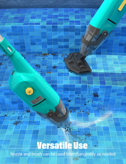 Aspirateur de piscine portatif Efurden, nettoyeur de piscine rechargeable avec durée de fonctionnement jusqu'à 60 minutes, idéal pour les piscines hors sol, les spas et les bains à remous pour le sable et les débris, vert