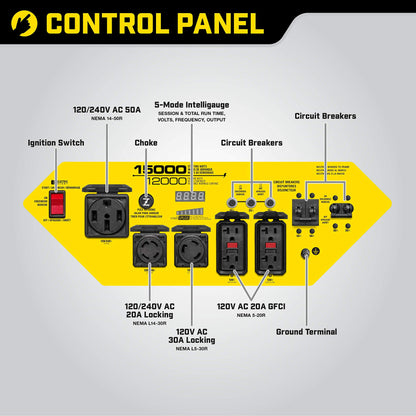 Champion Power Equipment 100111 Générateur portable 15 000/12 000 watts avec démarrage électrique et crochet de levage 12 000 watts + démarrage électrique + kit de roues 